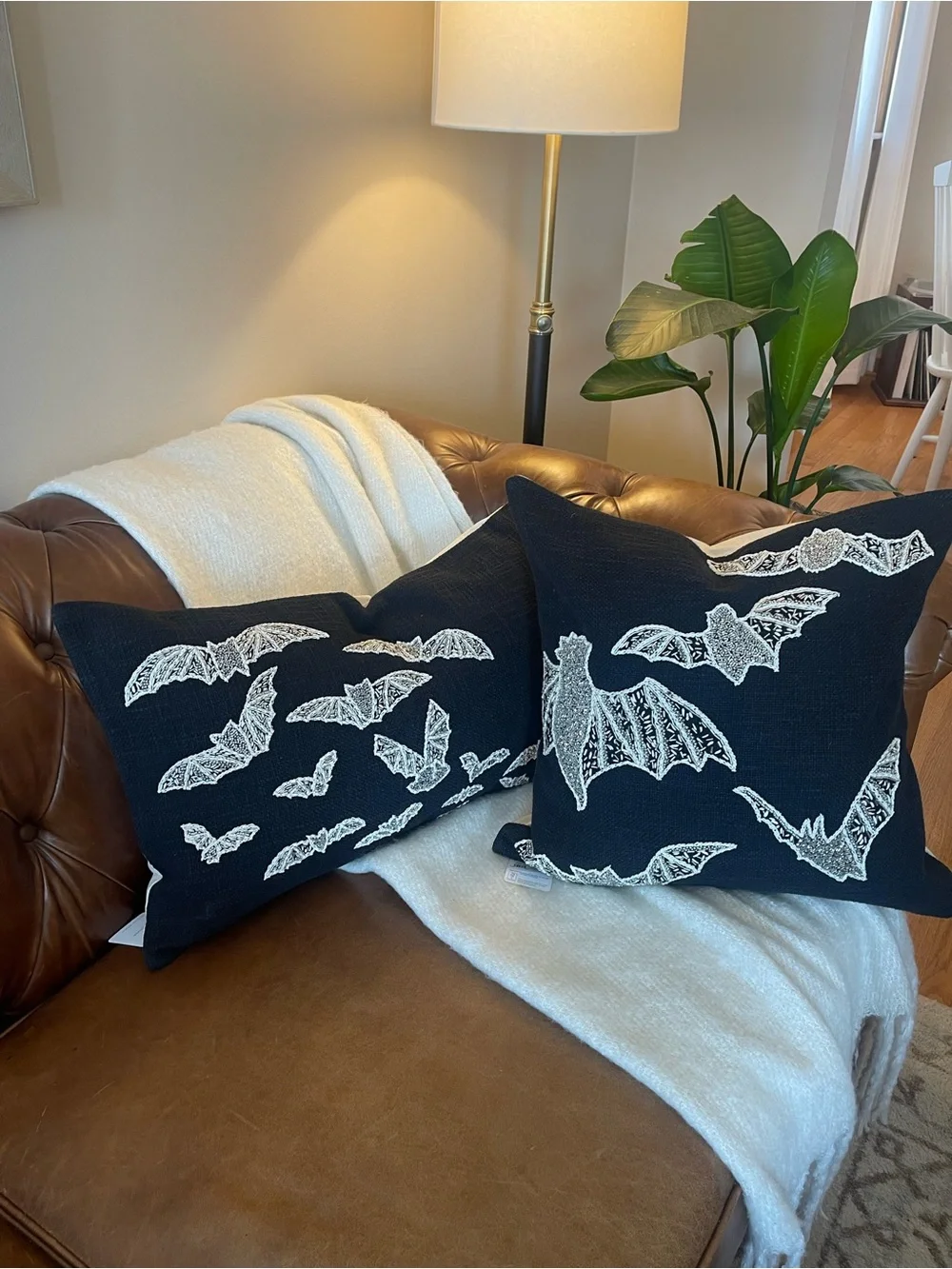 Pottery Barn Black Beaded Bat pillow covers (Set of 2) NEW